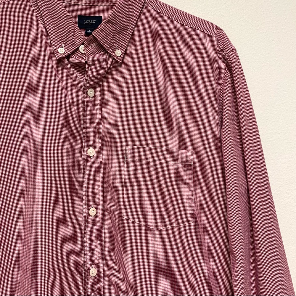 J Crew Slim Washed Button Down Shirt Size Large Mini Gingham Check Red Cotton‎ - Picture 4 of 10
